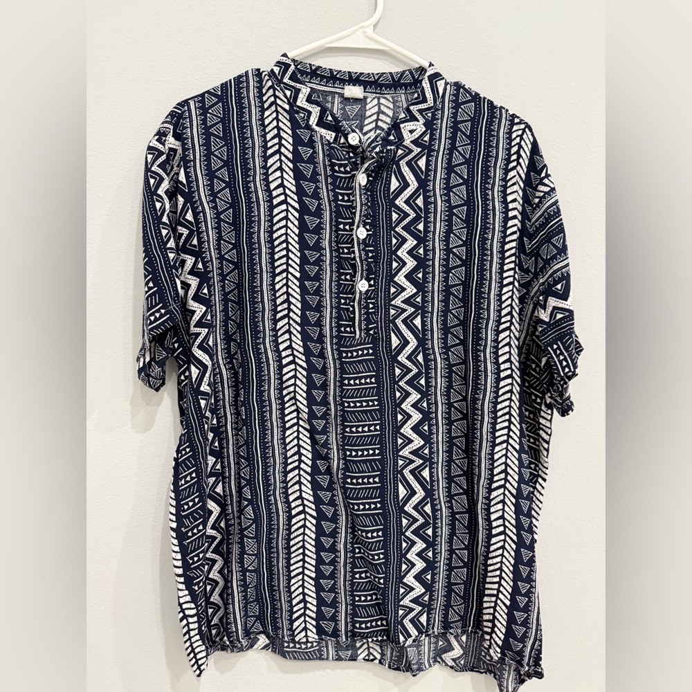 Navy and White Patterned Men's Shirt